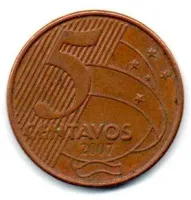 2007 - 5 Centavos - Moeda Brasil - Estado de Conservação: Muito Bem Conservada (MBC)