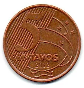 2012 - 5 Centavos - Moeda Brasil - Estado de Conservação: Muito Bem Conservada (MBC) Imagem
