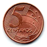2019 - 5 Centavos - Moeda Brasil - Estado de Conservação: Soberba (Sob)