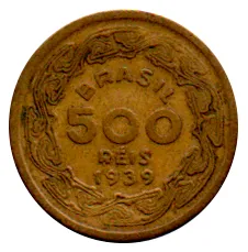 1939 - 500 Réis - Machado de Assis - Moeda Brasil - Estado de Conservação: Muito Bem Conservada (MBC)