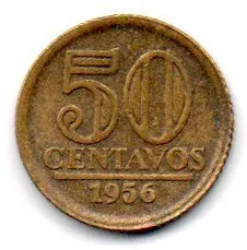 1956 - 50 Centavos - Módulo Menor / Brasão - Moeda Brasil - Estado de Conservação: Bem Conservada (BC)