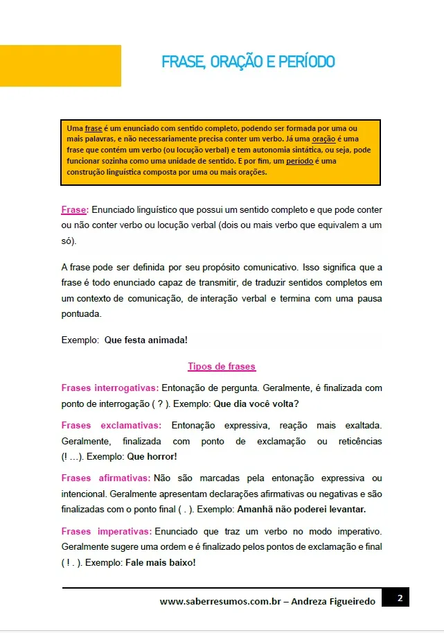 www.saberresumos.com.br - 236 - Português - Gramática - Frase, Oração e ...