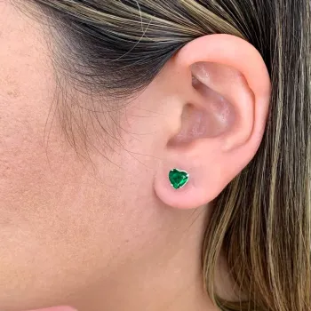 Brinco prata 925 coração verde Esm. - BF561 - Foto 2