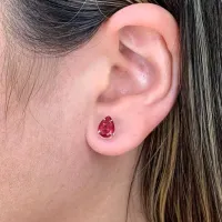 Brinco de prata ponto de luz gota vermelho - BF562 - Foto 2