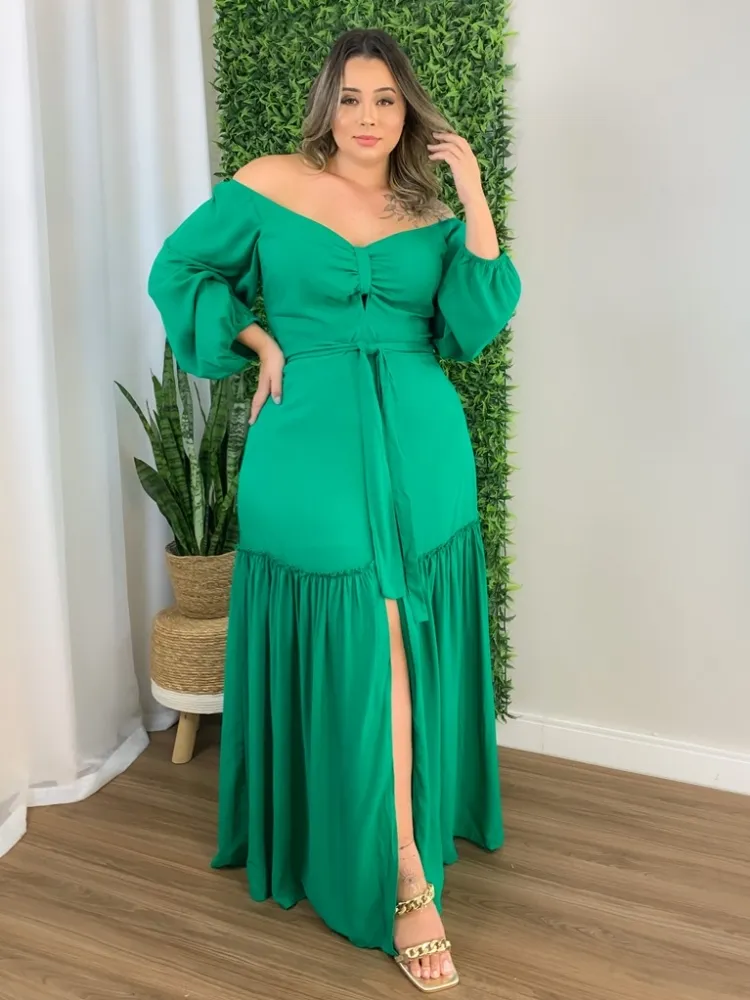 Vestido Longo Manga Longa Maria Francia Verde