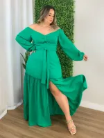 Vestido Longo Manga Longa Maria Francia Verde - Foto 2