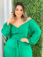 Vestido Longo Manga Longa Maria Francia Verde - Foto 3