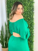 Vestido Longo Manga Longa Maria Francia Verde - Foto 4