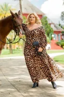 Vestido Longo Manga Longa Maria Francia Onça - Foto 2