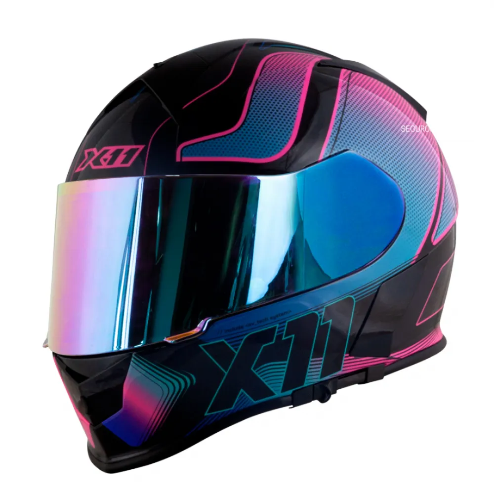Capacete X 11 Revo Pro Tronix Rosa Azul Imagem