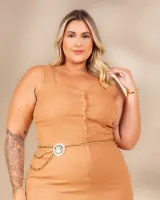 Conjunto Cropped Saia Midi Linho Diva's Voga Caramelo - Foto 8