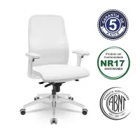  Cadeira Multiregulável NR17 Titan Branca Encosto Telado Regulável Mecanismo Sincronizado Base Cromada e Braço Regulável