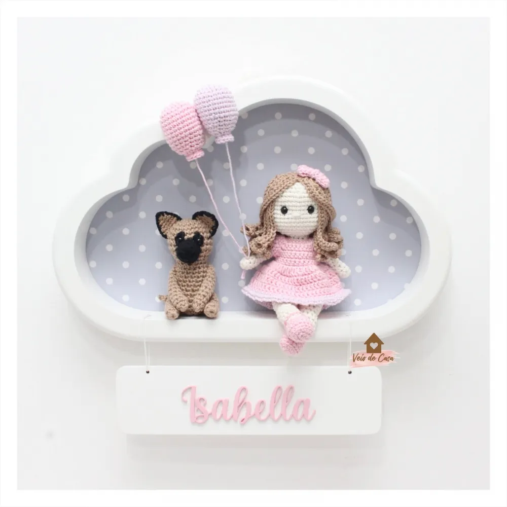 Boneca Cabelo Ondulado - com Pet - 2 Balões - Nuvem M Branca - Porta Maternidade