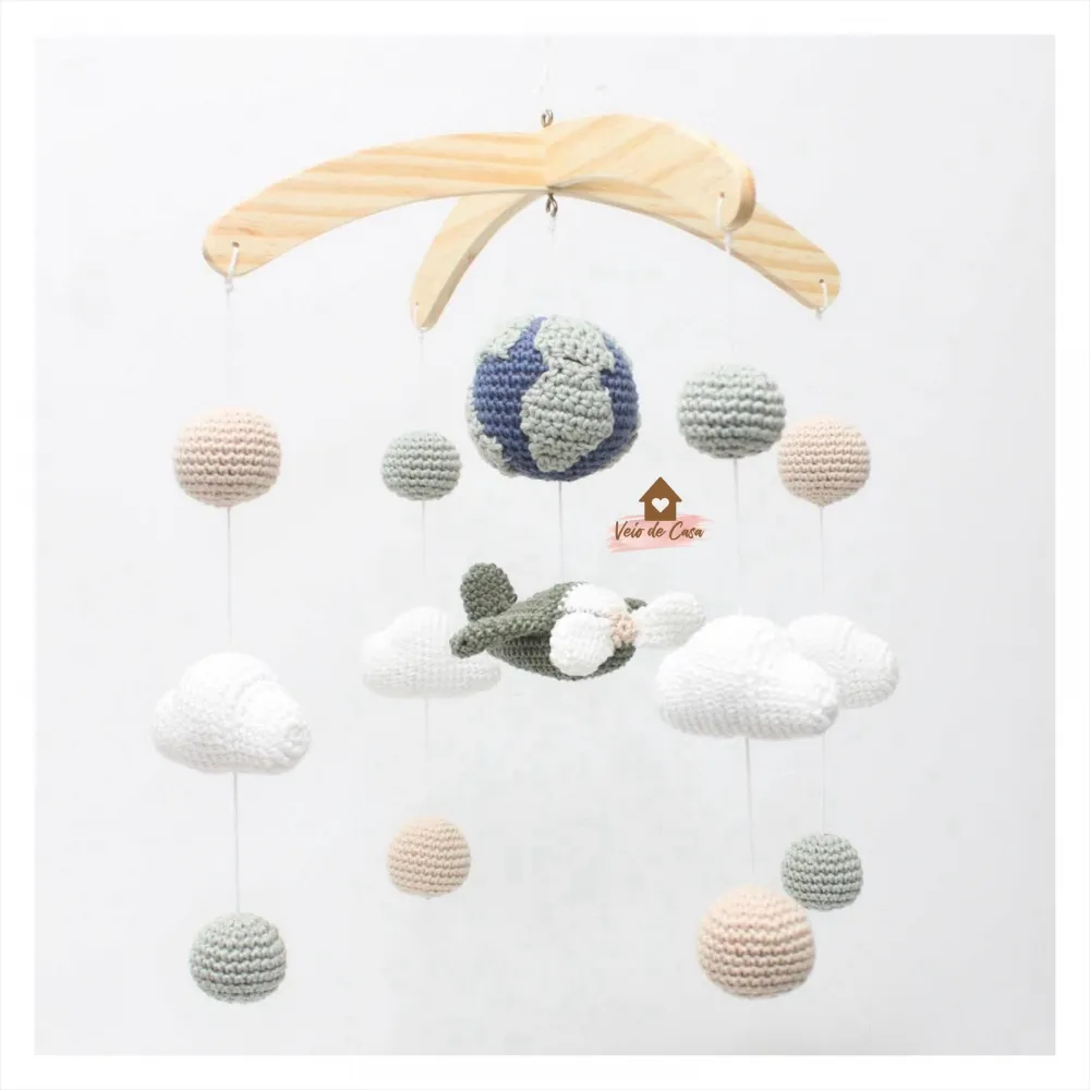 Móbile Avião  - Planeta Terra + Nuvens + Bolinhas