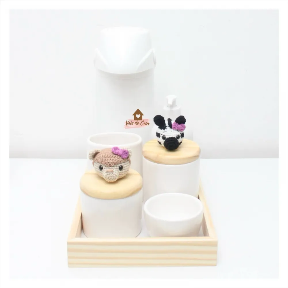 Safari - Kit Higiene - 7 peças - Zebra e Macaquinha - Garrafa G Imagem