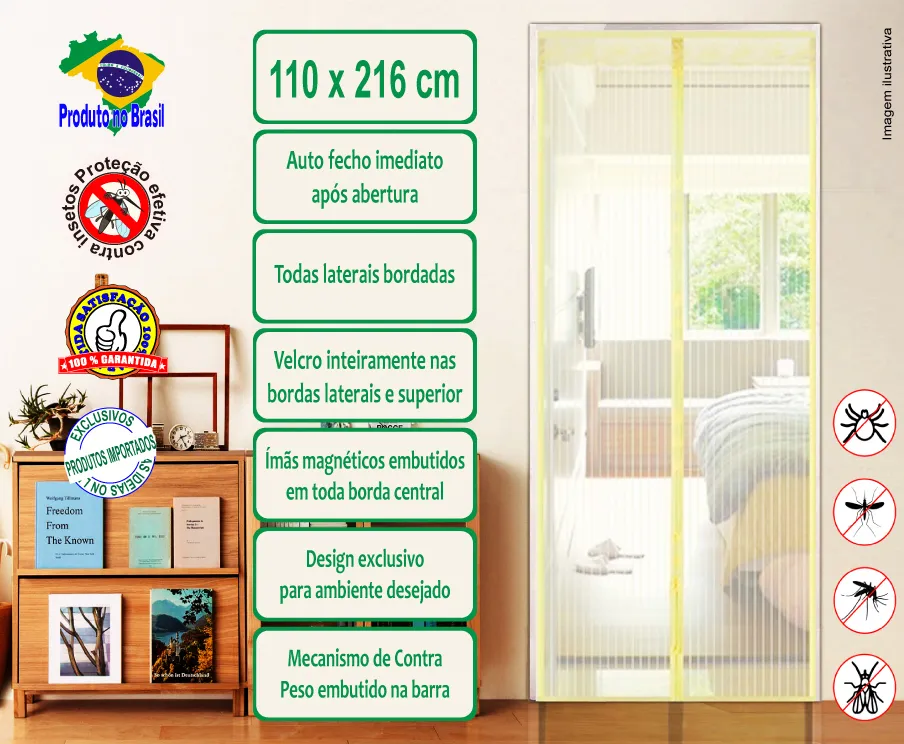 Tela Mosquiteira Magnética - Bege, listrada vertical 110 x 216 cm