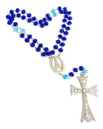 Terço De Noiva Cristais 10mm Azul - Nossa Senhora Aparecida  Imagem
