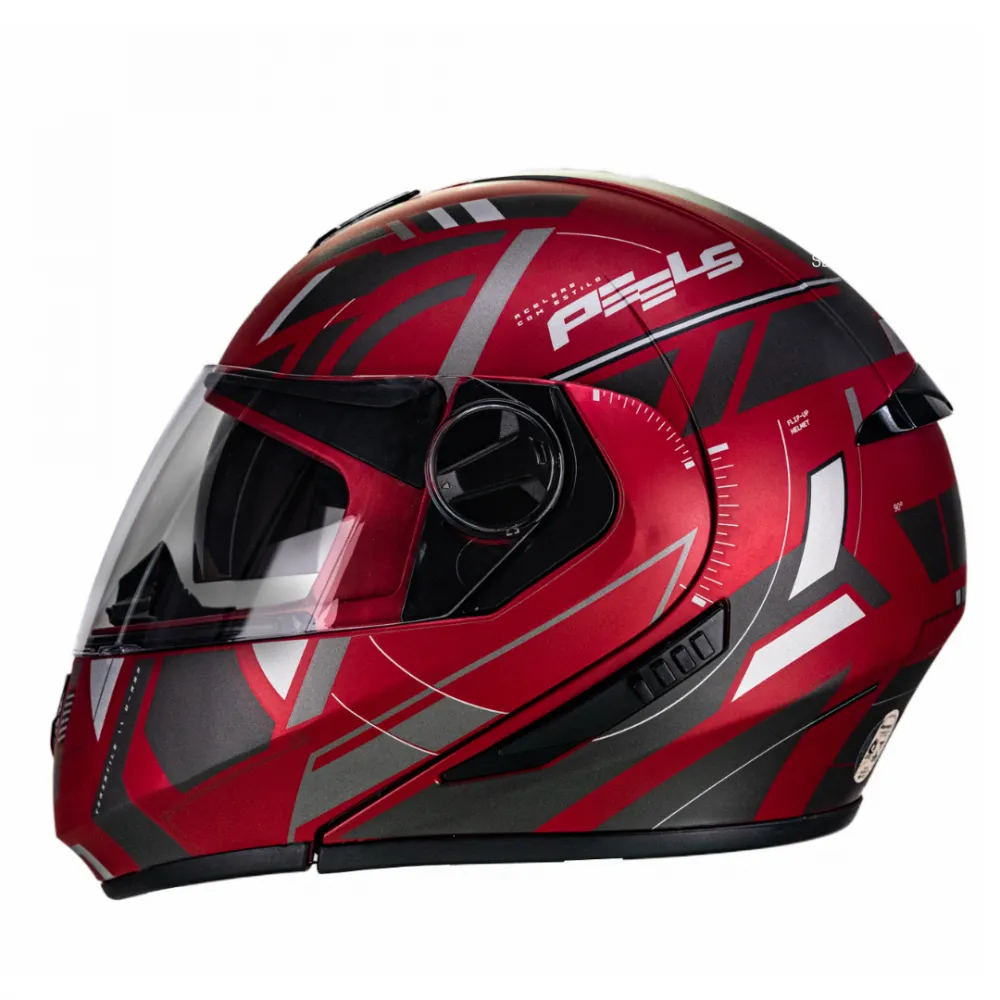 Capacete Peels U-RB2 Dynamic Articulado Vermelho Fosco Grafite