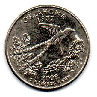 Estados Unidos - 2008D - 25 Cents - Oklahoma - State Quarter Dollar