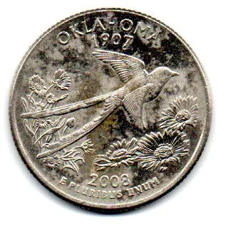 Estados Unidos - 2008D - 25 Cents - Oklahoma - State Quarter Dollar