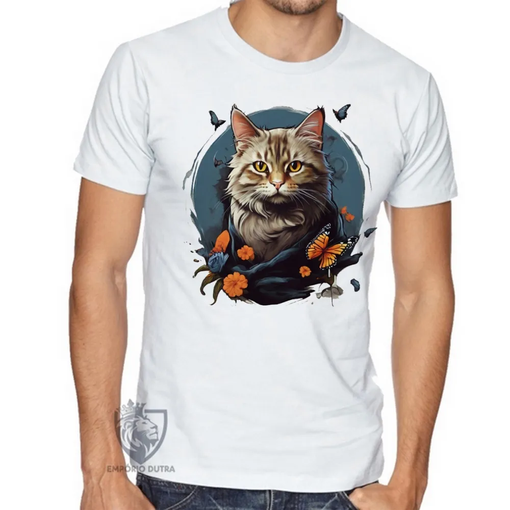 Camiseta Gato e Borboletas Imagem