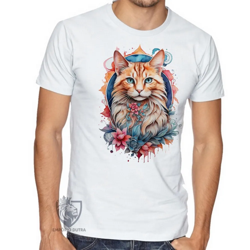 Camiseta Gato e  Flores Imagem