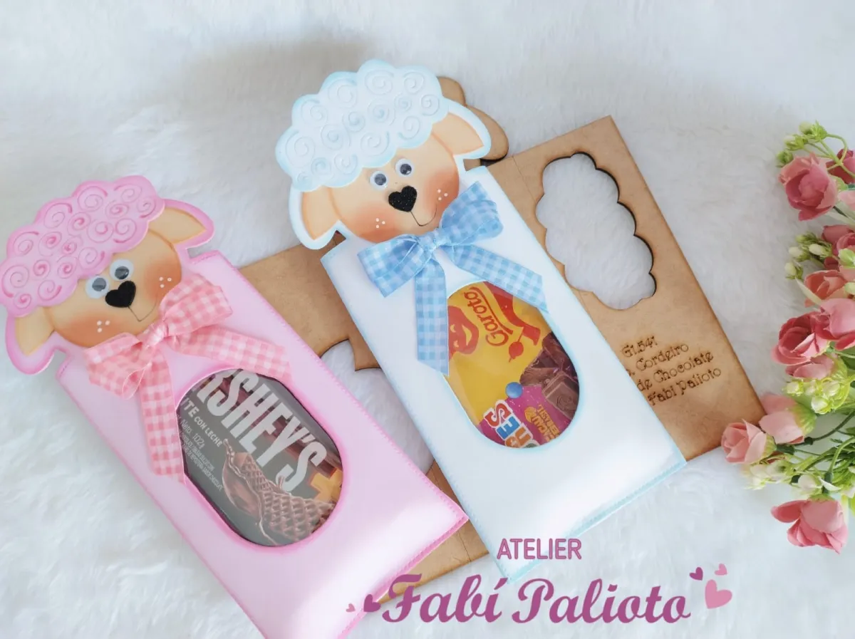 G1.541  Gabarito de Moldes  em MDF  Embalagem Cordeiro Barra de Chocolate - Coleção Cordeirinho de Jesus