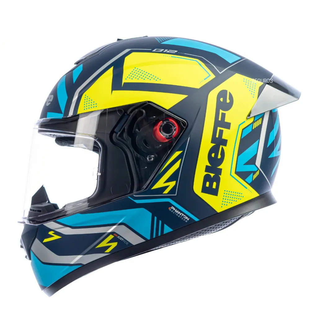 Capacete BIEFFE B 12 - Phanton Azul Fosco Amarelo Imagem