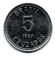 1987 - 5 Cruzados - Moeda Brasil - ERRO: Duplicação no 