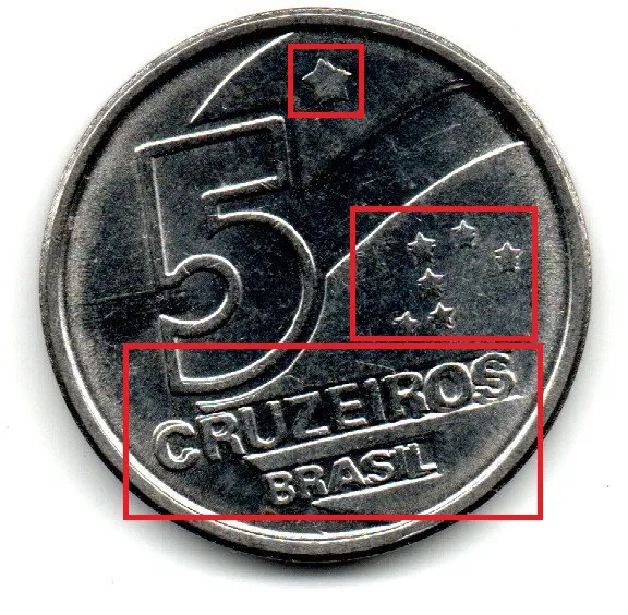 1991 - 5 Cruzados - Moeda Brasil - ERRO: Duplicação no Reverso (maior)