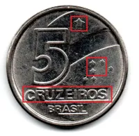 1991 - 5 Cruzados - Moeda Brasil - ERRO: Duplicação no Reverso (menor)