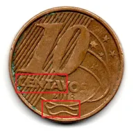 2013 - 10 Centavos - Moeda Brasil - ERRO: Duplicação Sutíl no 