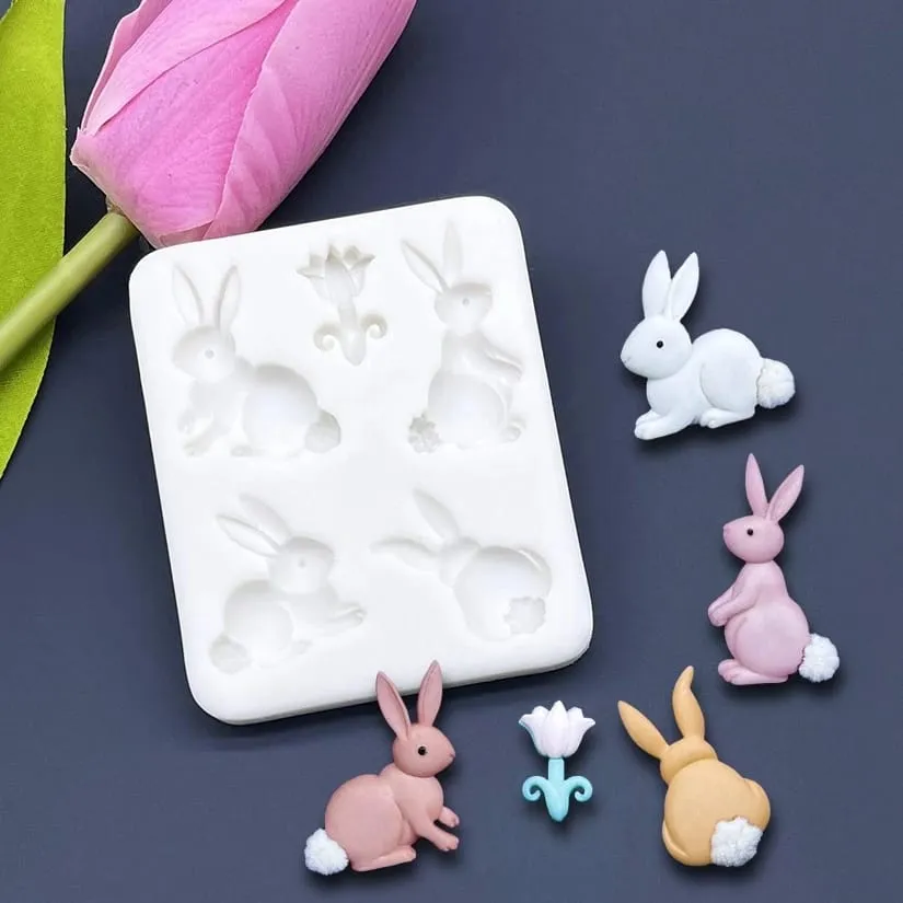 Molde de Silicone Coelhinhos de Páscoa Quadruplo Imagem
