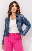 Jaqueta Jeans Revanche Pedraria Caveira Feminina Azul Escuro - Foto 2