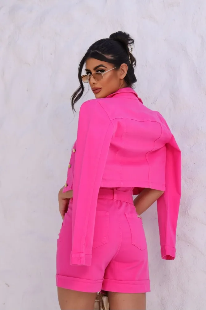 Jaqueta Feminina Jaqueta Jeans Pink Jaqueta Feminina Cropped Jeans