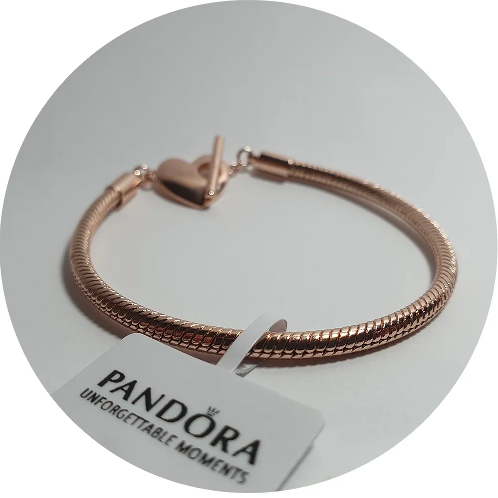 Bracelete Moments Fecho T Coracao Rose – Inspiração Pandora Imagem