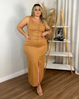 Conjunto Cropped Saia Midi Linho Diva's Voga Caramelo - Foto 3