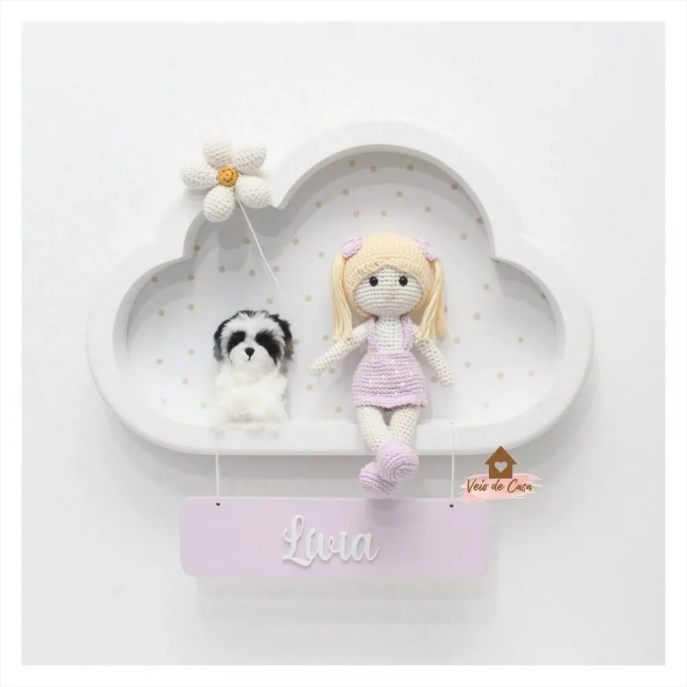 Boneca com Pet e Flor - Nuvem G Branca - Porta Maternidade