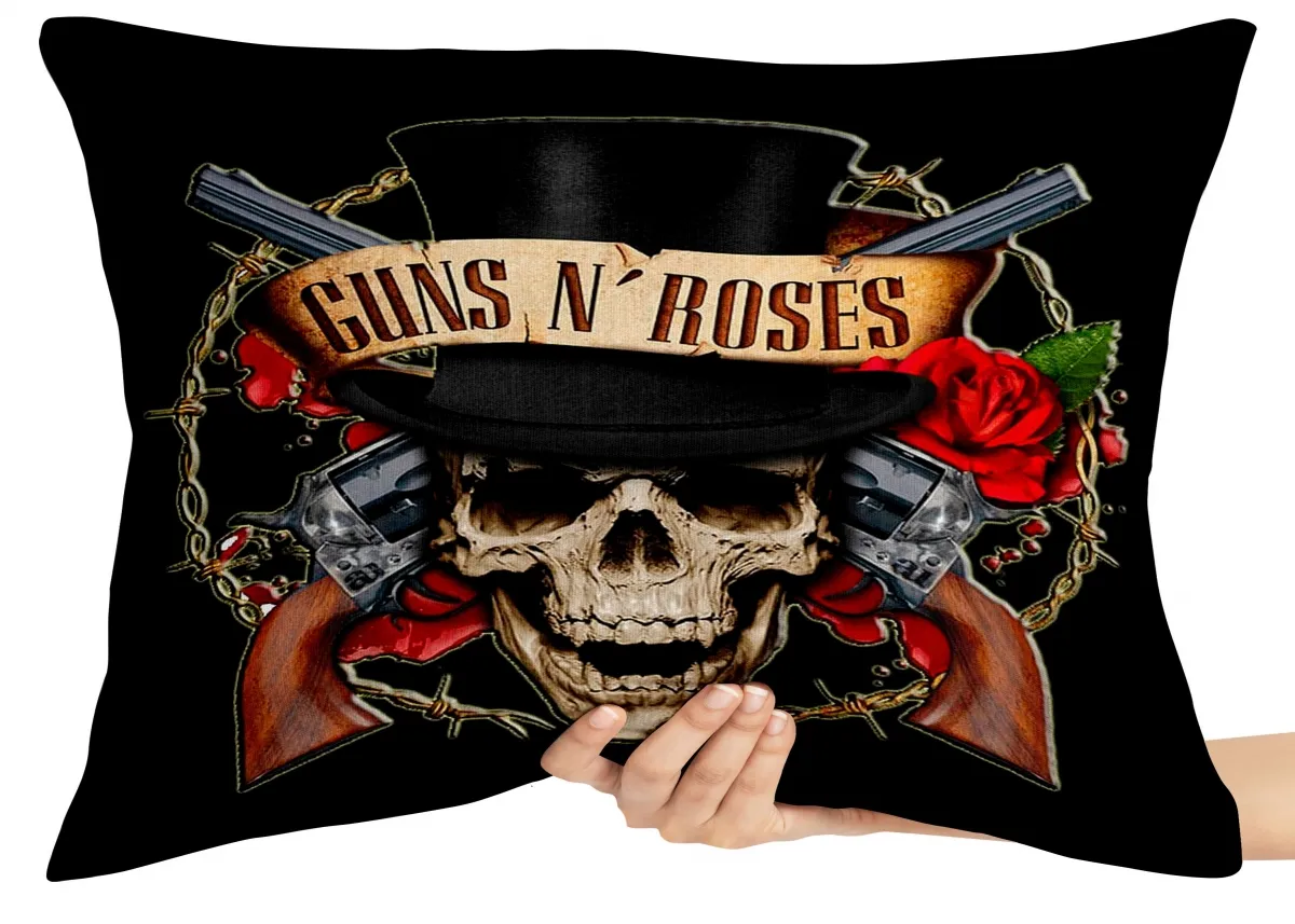 Capa de Almofada ou Travesseiro Guns In Roses Armas Rosas Banda