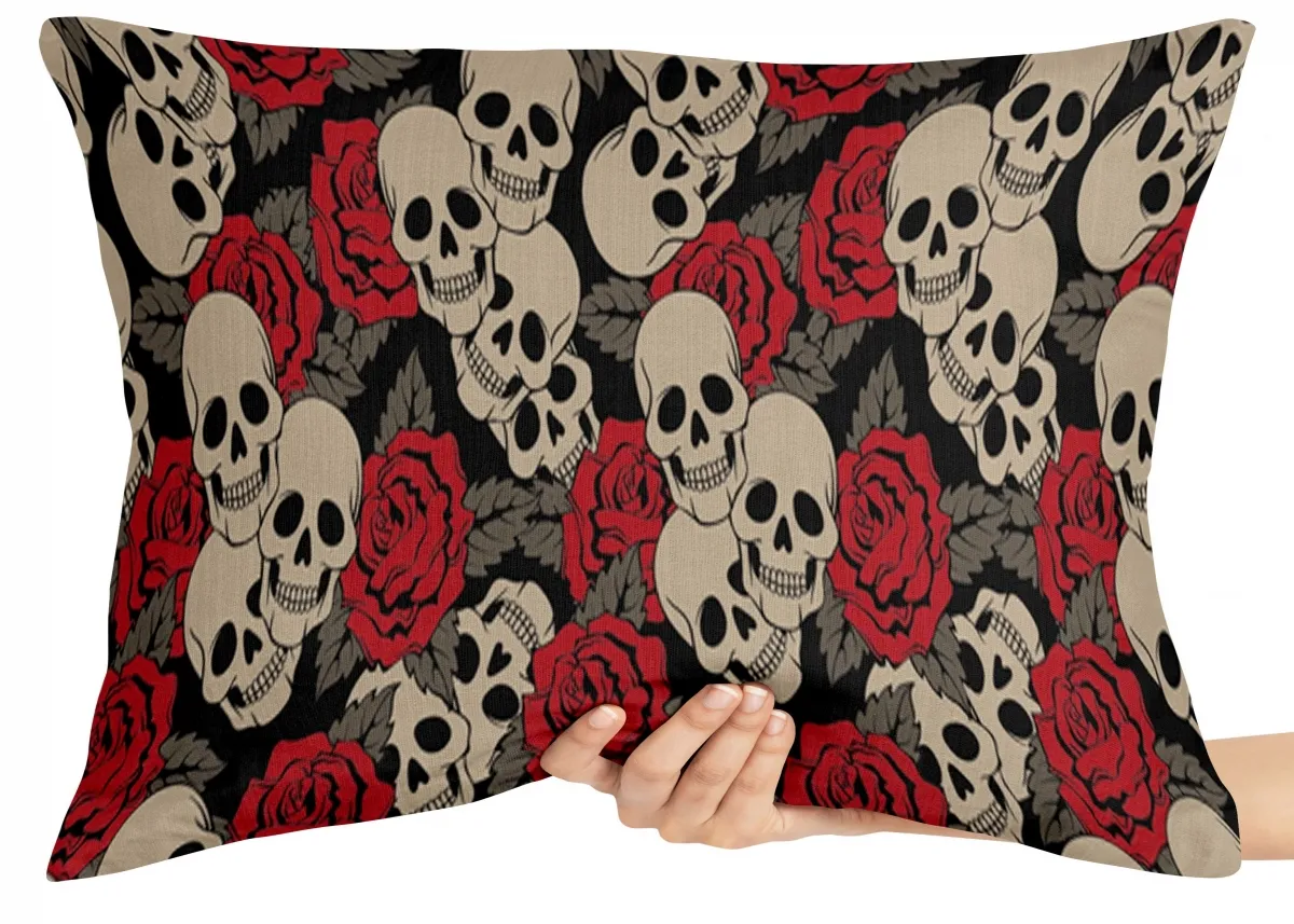 Capa de Almofada ou Travesseiro Caveira Rosas mexicana