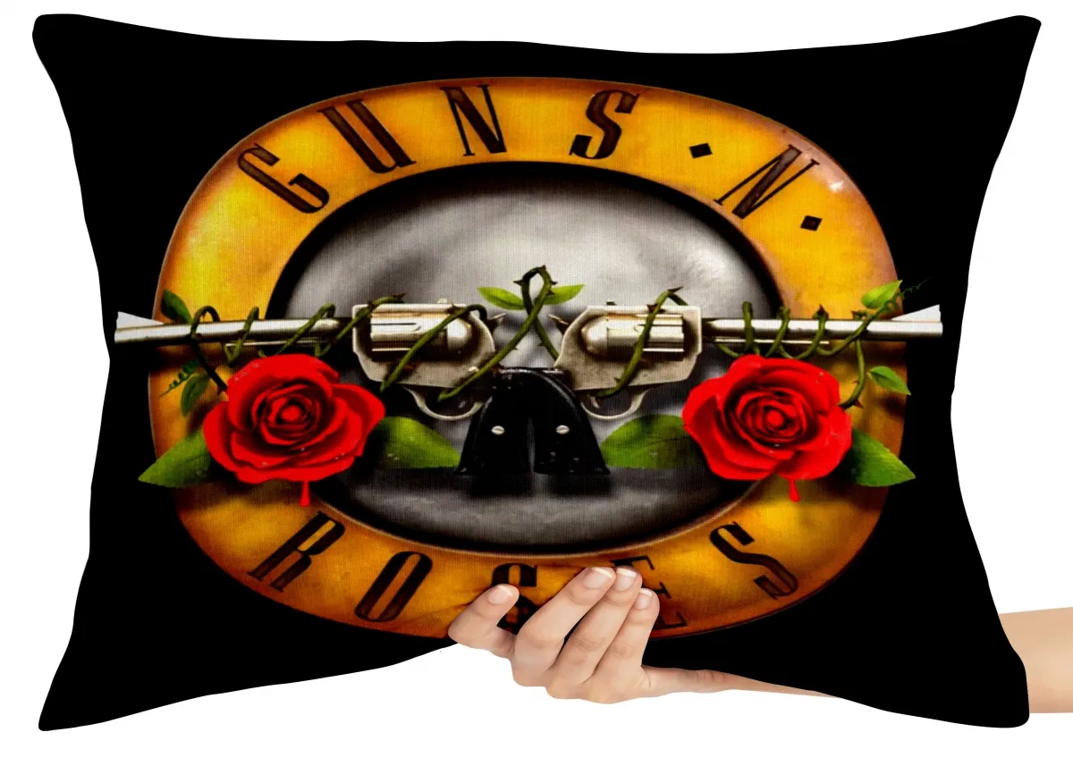 Capa de Almofada ou Travesseiro Guns In Roses rock Armas Rosas Banda
