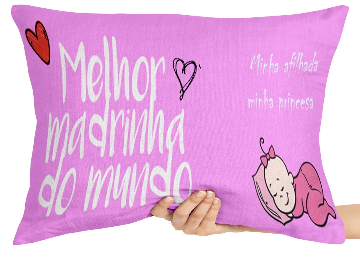 Capa de Almofada ou Travesseiro Melhor madrinha do mundo rosa Imagem