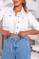 Jaqueta Jeans Cropped Revanche Feminina Branca - Foto 2