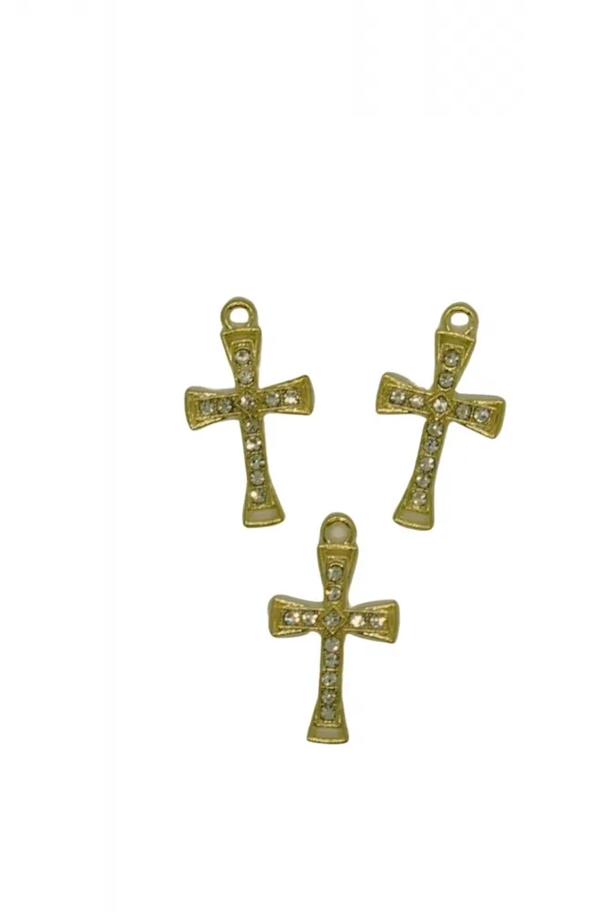 Pingente Cruz Traços Reto dourado com strass 