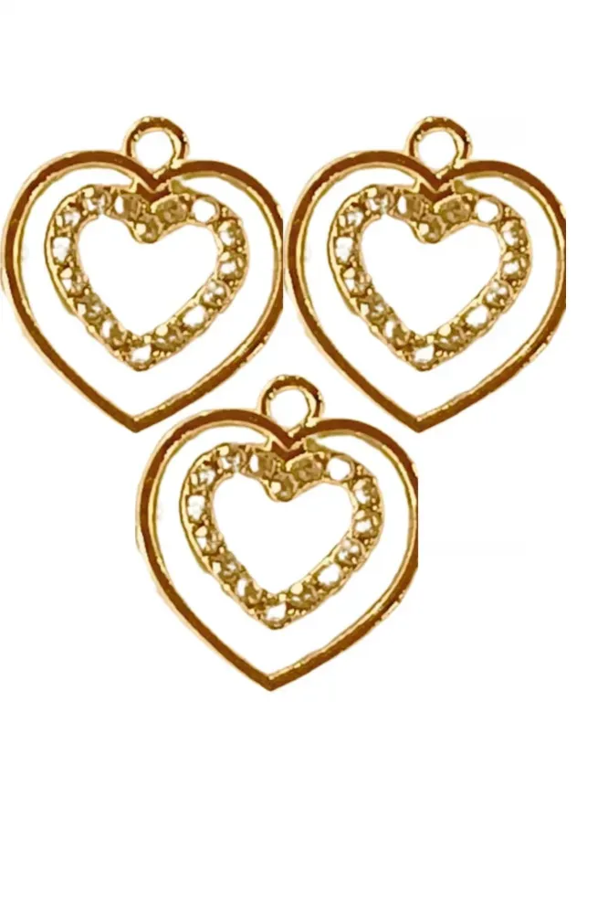 Pingente Coração com Duplo com strass Premium