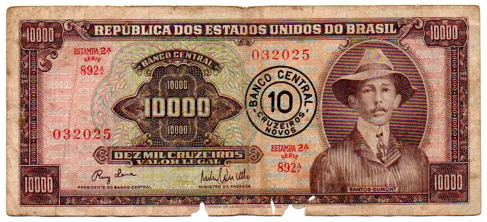 C127 - 10 Cruzeiros Novos (Sobre 10000 Cruzeiros) - 2° Estampa - Série 892 - Santos Dumont - Data: 1967 - UTG