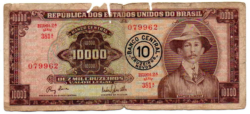 C127 - 10 Cruzeiros Novos (Sobre 10000 Cruzeiros) - 2° Estampa - Série 391 - Santos Dumont - Data: 1967 - UTG