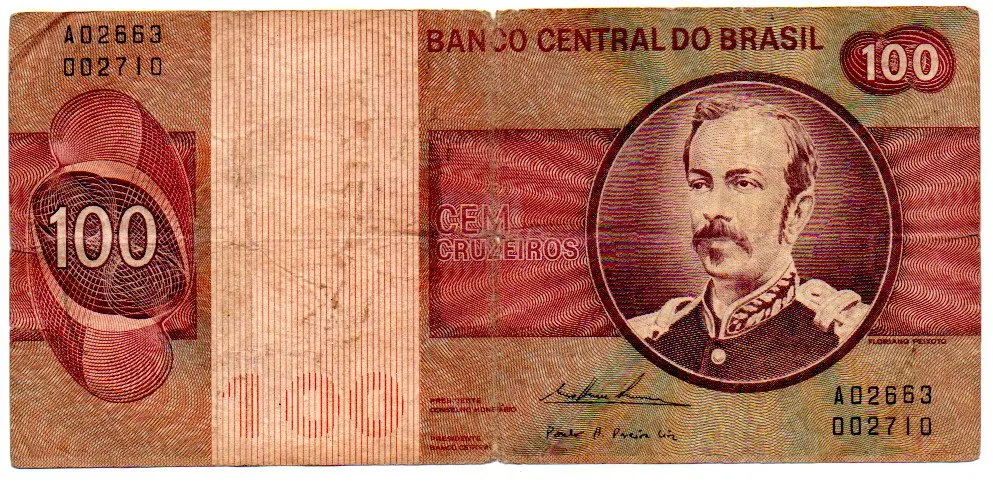 C146 - 100 Cruzeiros - Floriano Peixoto - Gola Alta - Data: 1974 - Estado de Conservação: Regular (R)