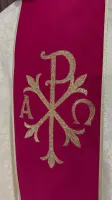 Casula Com Galão Bordado PX e Cruz Tecido Brocado Cores Litúrgicas - Foto 4