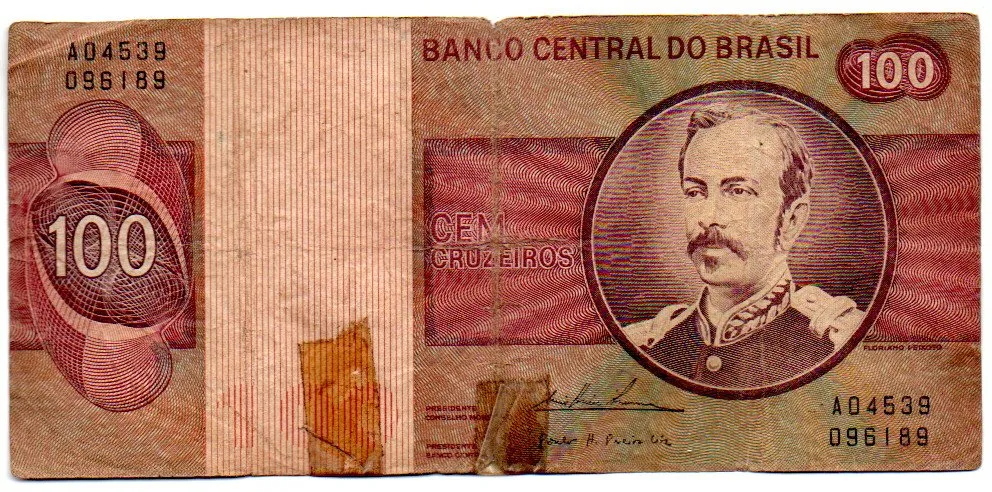 C146 - 100 Cruzeiros - Floriano Peixoto - Gola Alta - Data: 1974 - Estado de Conservação: Um Tanto Gasta (UTG)